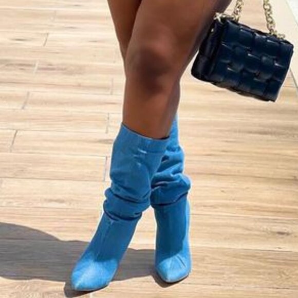 Cool Girl Club Knee High Boots - Denim  ( BRAND NEW !!! ) - Picture 2 of 8